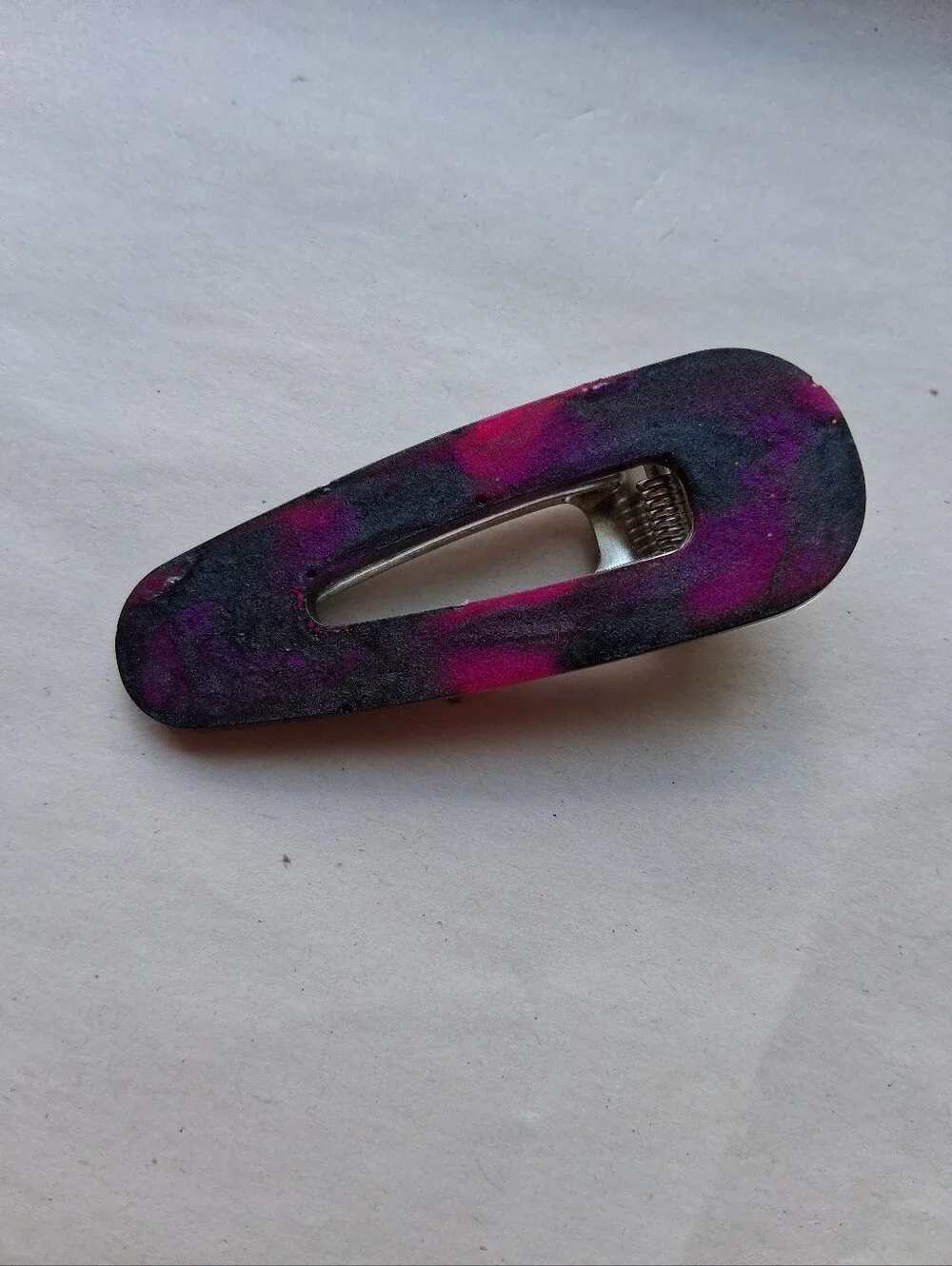 5/$25 Hand Crafted Pink and Black Snap Hair Clip